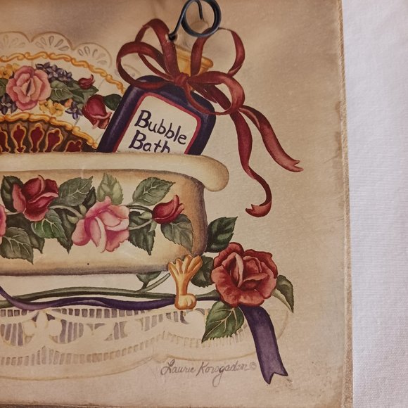 Bathroom Wall Decor Vintage Picture Plaques LOT OF 2 Flower Soap Bath Sink CUTE! - Picture 6 of 10